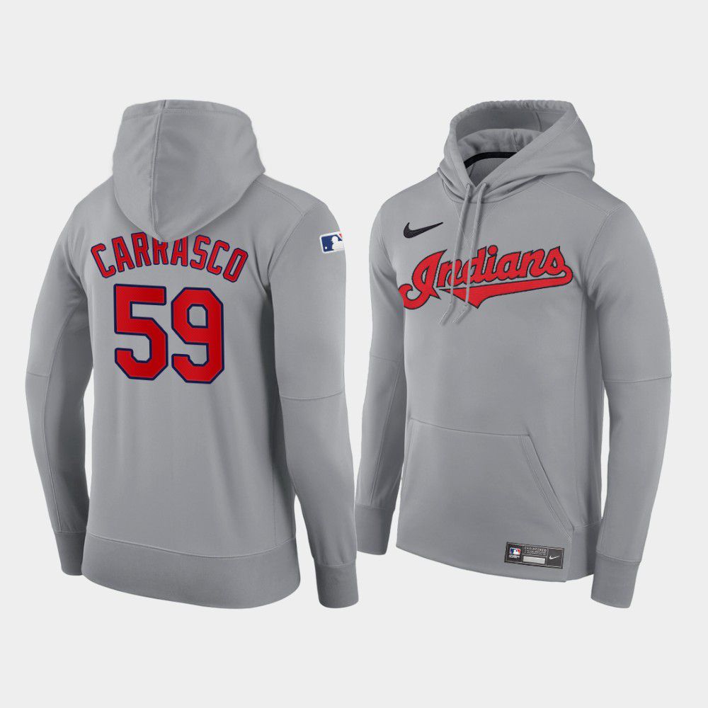 Men Cleveland Indians #59 Carrasco gray road hoodie 2021 MLB Nike Jerseys